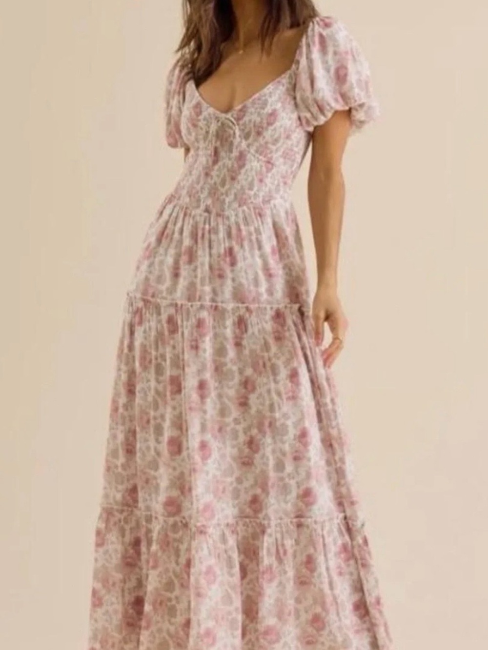 Altar'd State Pink Floral Tiered Maxi Dress